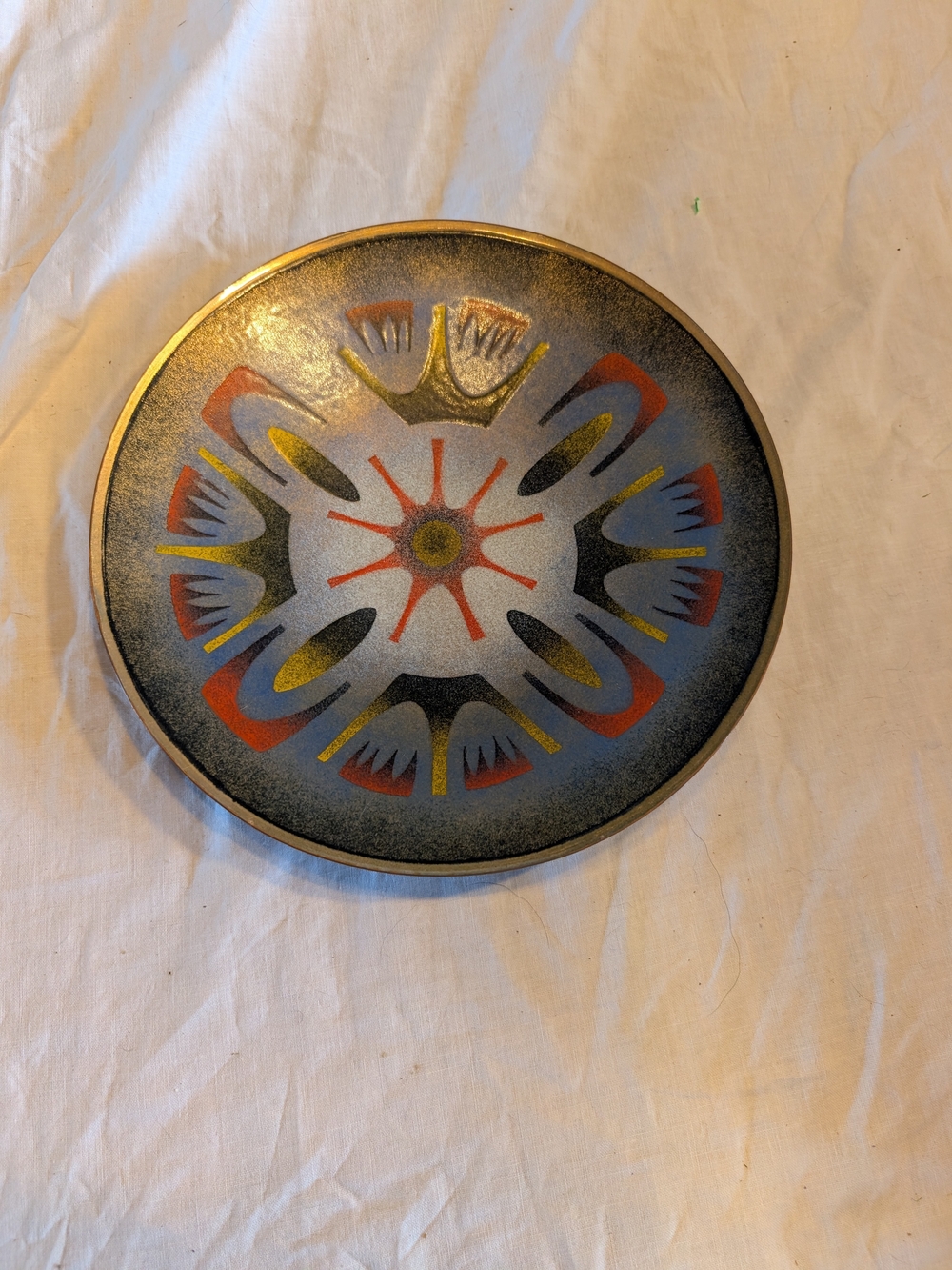 2/100$ Vintage Multicolor enamel on copper trinket plate
